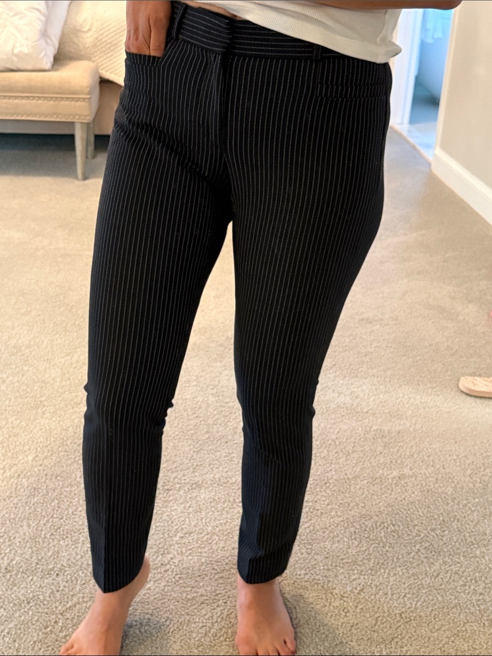 Banana Republic, Sloan pants, dark navy color with pin stripe, ankle length,